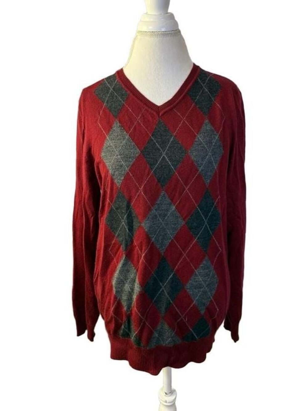 Apt. 9 Men's Burgundy Argyle V-Neck Long Sleeve Pullover Sweater